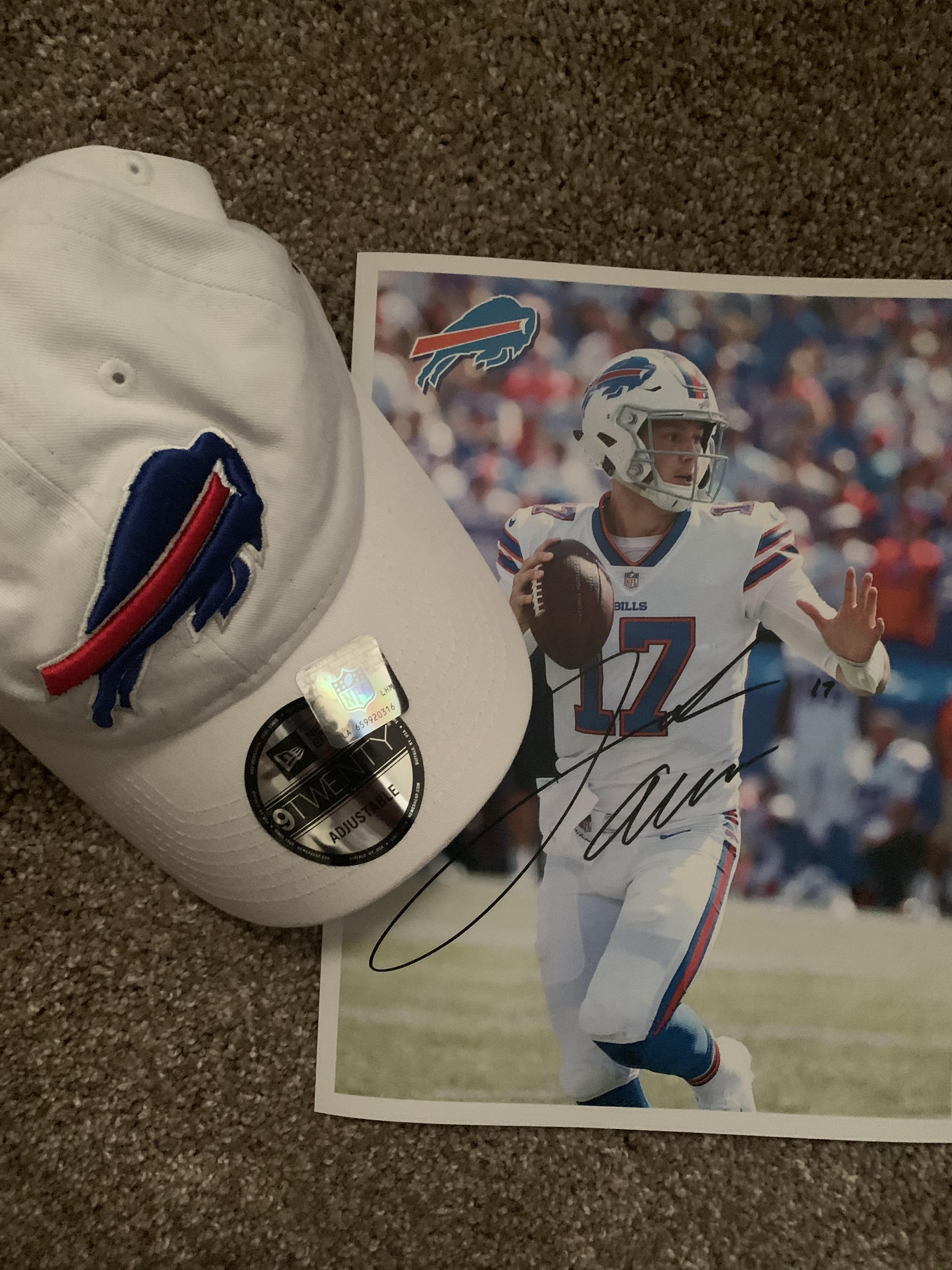 Josh Allen Autographed Picture and Bills Cap